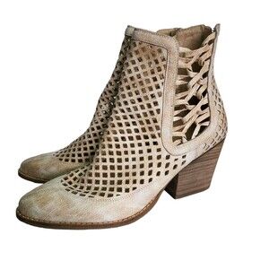 Coconuts By Matisse Walk On Ankle Boots Womens 9.5 Beige Laser Cut Weave Zip